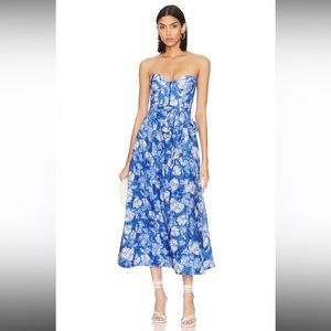 NWT SIZE 2 BARDOT VIBRANT FLORAL MIDI DRESS IN BOLD BLUE FORAL 💙